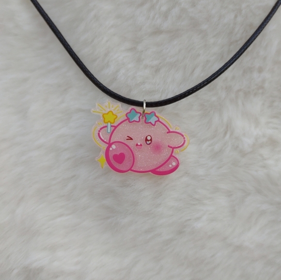 2/$10 Handmade Kirby Kawaii Glasses Acrylic Charm Necklace - Picture 2 of 4